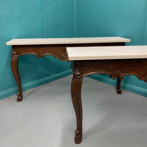 PAIR OF FRENCH MARBLE TOP WALL MOUNTED CONSOLE TABLES - ADDITIONAL PHOTO 1
