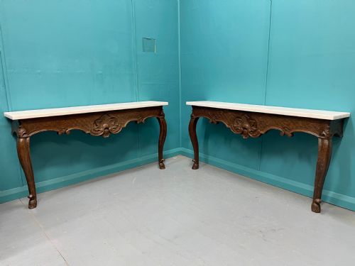 PAIR OF FRENCH MARBLE TOP WALL MOUNTED CONSOLE TABLES - ADDITIONAL PHOTO 2