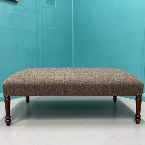 newly upholstered harris tweed ottoman footstool - CATEGORY: ANTIQUE STOOLS - DATED REGENCY