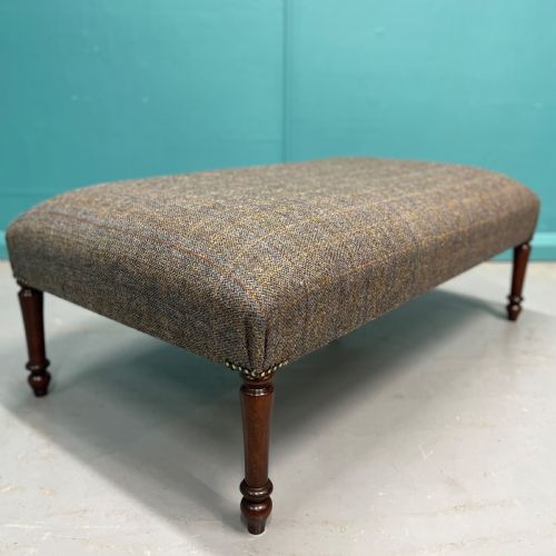 NEWLY UPHOLSTERED HARRIS TWEED OTTOMAN FOOTSTOOL - ADDITIONAL PHOTO 1