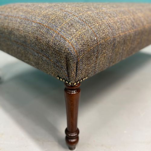 NEWLY UPHOLSTERED HARRIS TWEED OTTOMAN FOOTSTOOL - ADDITIONAL PHOTO 2
