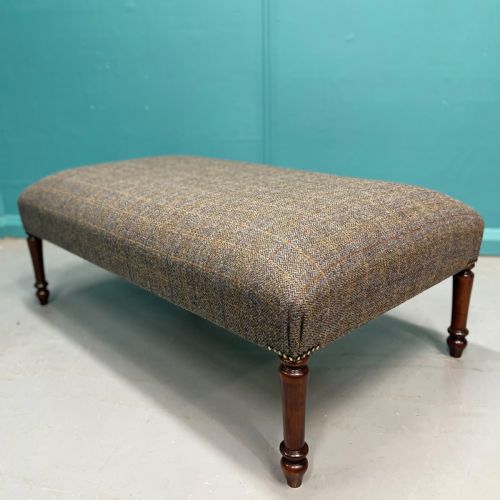NEWLY UPHOLSTERED HARRIS TWEED OTTOMAN FOOTSTOOL - ADDITIONAL PHOTO 3