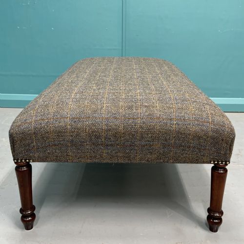 NEWLY UPHOLSTERED HARRIS TWEED OTTOMAN FOOTSTOOL - ADDITIONAL PHOTO 4