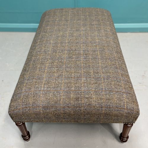 NEWLY UPHOLSTERED HARRIS TWEED OTTOMAN FOOTSTOOL - ADDITIONAL PHOTO 5