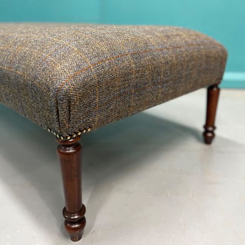 NEWLY UPHOLSTERED HARRIS TWEED OTTOMAN FOOTSTOOL - ADDITIONAL PHOTO 6