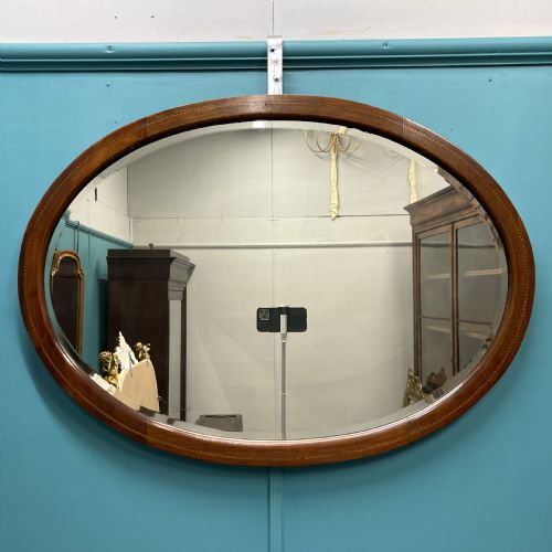 EDWARDIAN OVAL INLAID MIRROR WITH BEVELLED GLASS - ADDITIONAL PHOTO 1