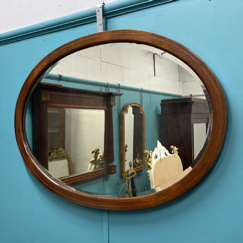 EDWARDIAN OVAL INLAID MIRROR WITH BEVELLED GLASS - ADDITIONAL PHOTO 5