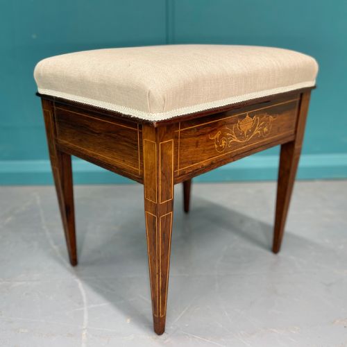NEWLY UPHOLSTERED MARQUETRY PIANO STOOL - ADDITIONAL PHOTO 3