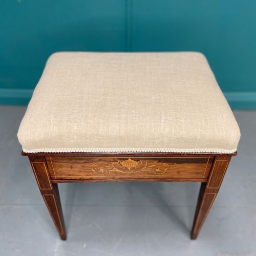 NEWLY UPHOLSTERED MARQUETRY PIANO STOOL - ADDITIONAL PHOTO 5