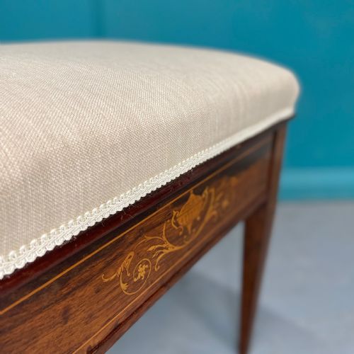 NEWLY UPHOLSTERED MARQUETRY PIANO STOOL - ADDITIONAL PHOTO 6