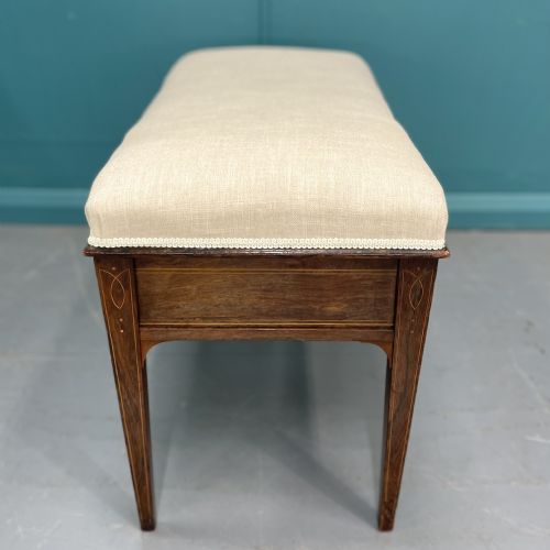 NEWLY UPHOLSTERED PIANO DUET STOOL WITH MARQUETRY - ADDITIONAL PHOTO 4
