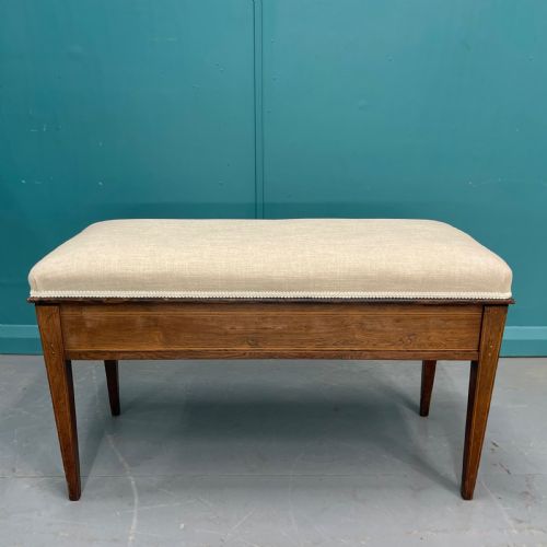 NEWLY UPHOLSTERED PIANO DUET STOOL WITH MARQUETRY - ADDITIONAL PHOTO 5