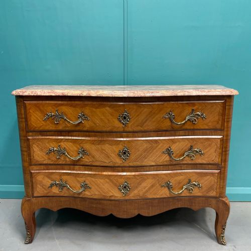 french bombe rouge marble top commode - CATEGORY: ANTIQUE CHEST OF DRAWERS - DATED 1920