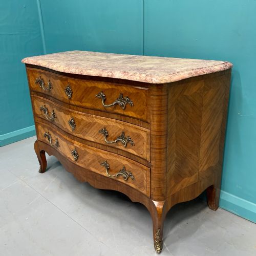 FRENCH BOMBE ROUGE MARBLE TOP COMMODE - ADDITIONAL PHOTO 2