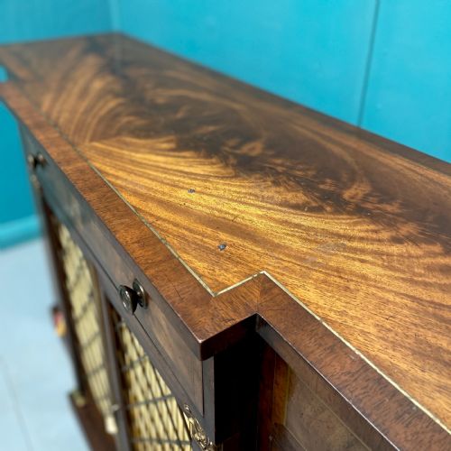 REGENCY REVIVAL BREAKFRONT SIDEBOARD WITH BRASS INLAYS - ADDITIONAL PHOTO 4