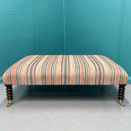 large newly upholstered bobbin stool on castors - CATEGORY: ANTIQUE STOOLS - DATED EDWARDIAN