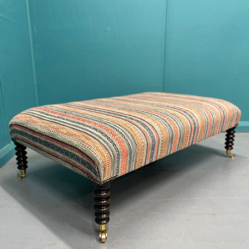 LARGE NEWLY UPHOLSTERED BOBBIN STOOL ON CASTORS - ADDITIONAL PHOTO 1