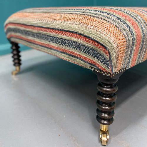 LARGE NEWLY UPHOLSTERED BOBBIN STOOL ON CASTORS - ADDITIONAL PHOTO 2
