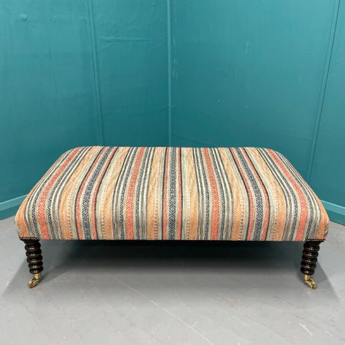 LARGE NEWLY UPHOLSTERED BOBBIN STOOL ON CASTORS - ADDITIONAL PHOTO 4