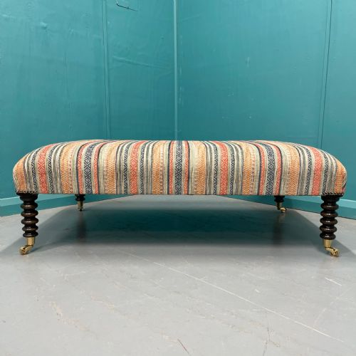 LARGE NEWLY UPHOLSTERED BOBBIN STOOL ON CASTORS - ADDITIONAL PHOTO 6