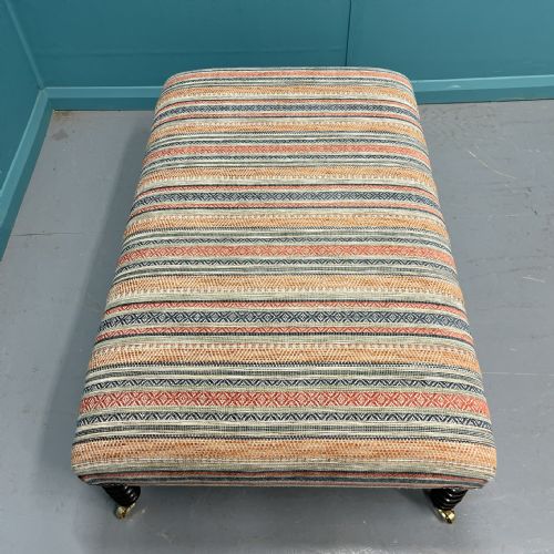 LARGE NEWLY UPHOLSTERED BOBBIN STOOL ON CASTORS - ADDITIONAL PHOTO 7