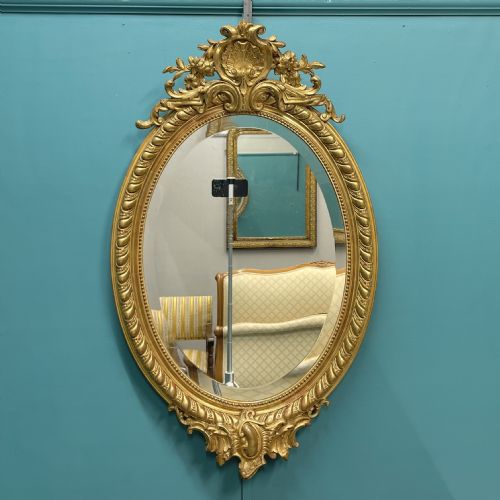 french 19th century oval gilt mirror - CATEGORY: ANTIQUE MIRRORS - DATED 19TH CENTURY