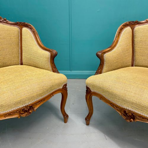 PAIR OF FRENCH WALNUT LOW BACK TUB ARMCHAIRS - ADDITIONAL PHOTO 4