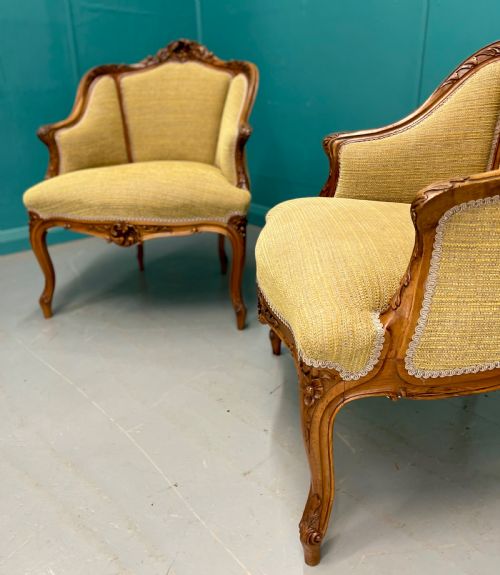 PAIR OF FRENCH WALNUT LOW BACK TUB ARMCHAIRS - ADDITIONAL PHOTO 6