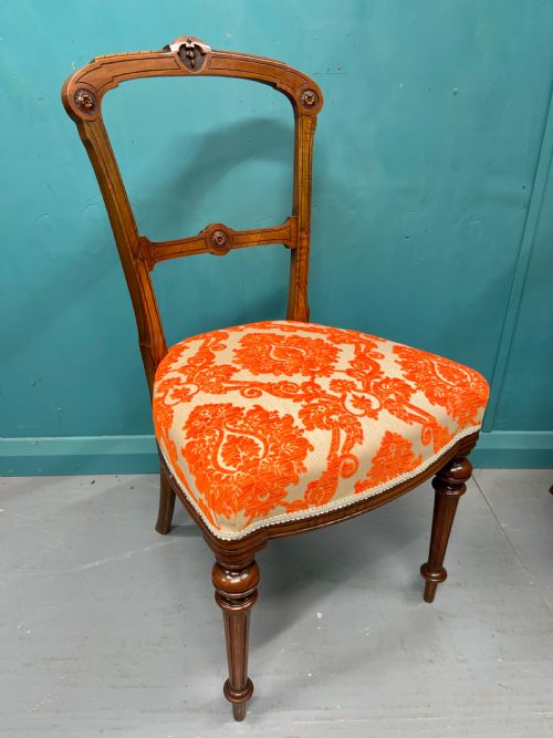 PAIR OF EDWARDIAN WALNUT SIDE OR HALL CHAIRS - ADDITIONAL PHOTO 5