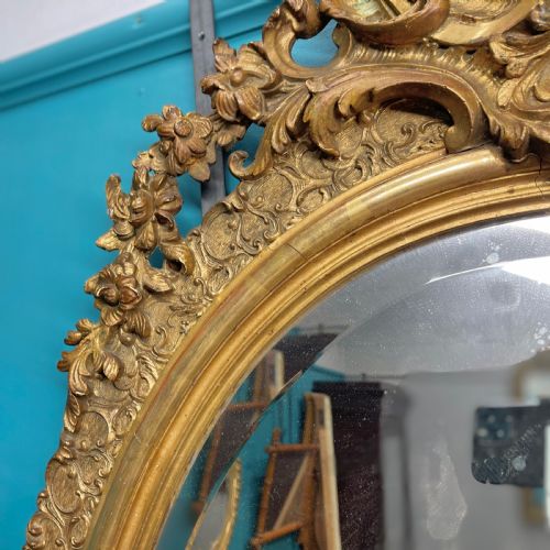 LARGE FRENCH OVAL GILT MIRROR WITH BEVELLED GLASS - ADDITIONAL PHOTO 4