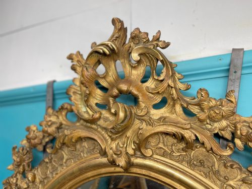 LARGE FRENCH OVAL GILT MIRROR WITH BEVELLED GLASS - ADDITIONAL PHOTO 5