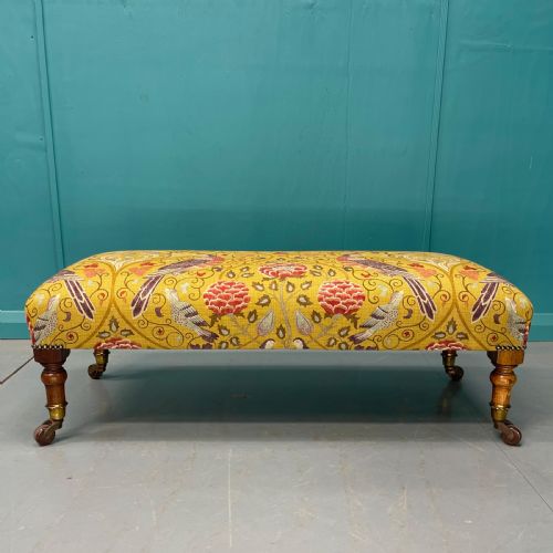 VICTORIAN OAK LOW FOOTSTOOL ON CASTORS - ADDITIONAL PHOTO 1