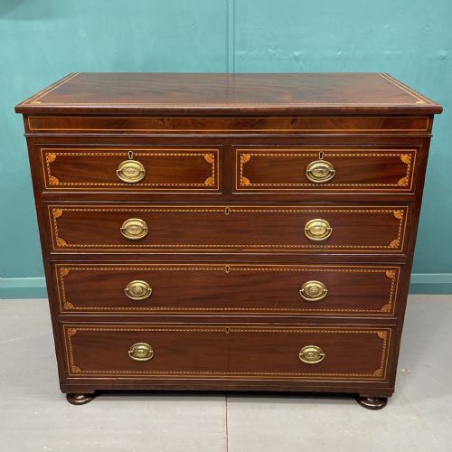 mid 19th century inlaid chest of drawers - CATEGORY: ANTIQUE CHEST OF DRAWERS - DATED 19TH CENTURY