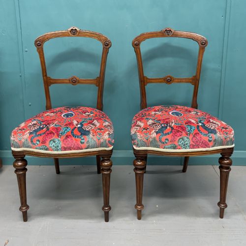 pair of newly upholstered edwardian side chairs - CATEGORY: ANTIQUE CHAIRS - DATED 1910