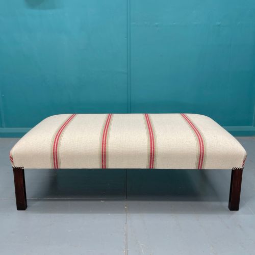 newly upholstered heavy ticking stripe footstool - CATEGORY: ANTIQUE STOOLS - DATED GEORGIAN