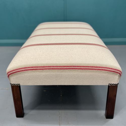 NEWLY UPHOLSTERED HEAVY TICKING STRIPE FOOTSTOOL - ADDITIONAL PHOTO 2