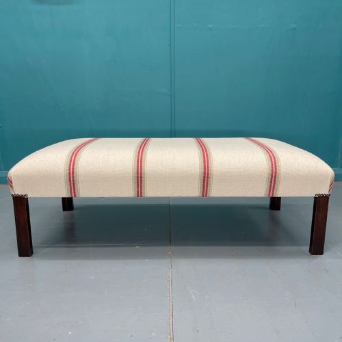 NEWLY UPHOLSTERED HEAVY TICKING STRIPE FOOTSTOOL - ADDITIONAL PHOTO 4