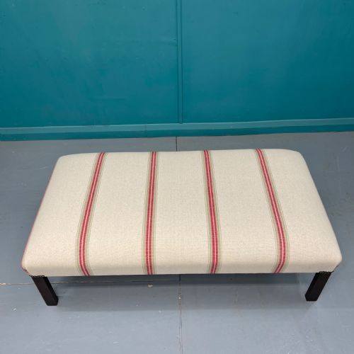 NEWLY UPHOLSTERED HEAVY TICKING STRIPE FOOTSTOOL - ADDITIONAL PHOTO 5