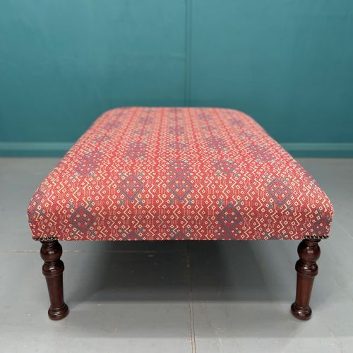 LARGE NEWLY UPHOLSTERED GEOMETRIC PRINT FOOTSTOOL - ADDITIONAL PHOTO 3