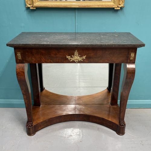 french empire mirror back marble top console table - CATEGORY: ANTIQUE TABLES - DATED 19TH CENTURY