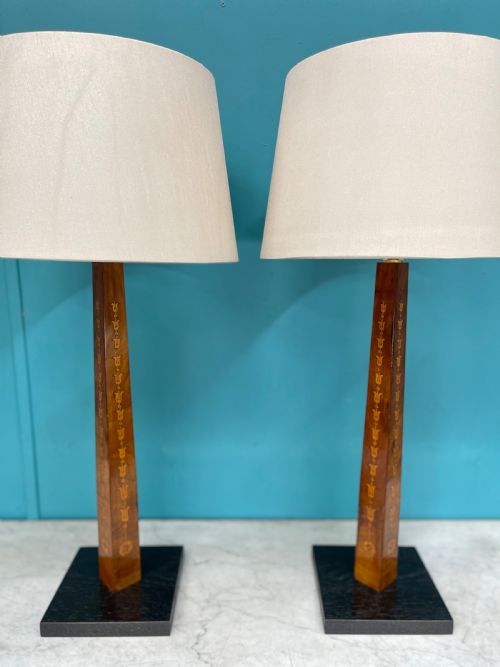 PAIR OF SHERATON REVIVAL MARQUETRY TABLE LAMPS - ADDITIONAL PHOTO 1