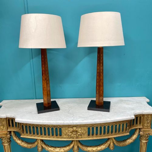 PAIR OF SHERATON REVIVAL MARQUETRY TABLE LAMPS - ADDITIONAL PHOTO 7