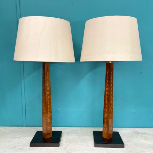 PAIR OF SHERATON REVIVAL MARQUETRY TABLE LAMPS - ADDITIONAL PHOTO 8