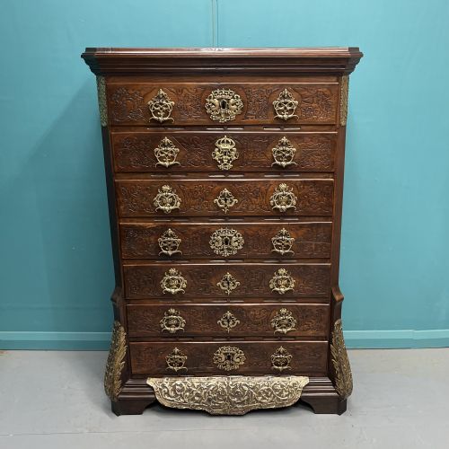 19th century dutch colonial 7 drawer tall chest - CATEGORY: ANTIQUE CHEST OF DRAWERS - DATED 19TH CENTURY