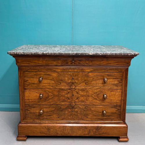 figured walnut marble top commode - CATEGORY: ANTIQUE CHEST OF DRAWERS - DATED 19TH CENTURY