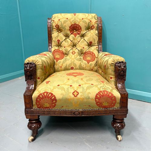 PAIR OF NEWLY UPHOLSTERED BUTTONED LIBRARY ARMCHAIRS - ADDITIONAL PHOTO 6