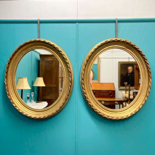 large pair of french oval gilt mirrors - CATEGORY: ANTIQUE MIRRORS - DATED 19TH CENTURY