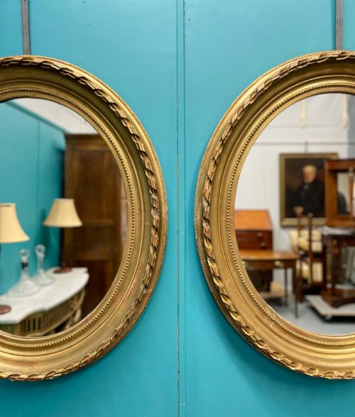 LARGE PAIR OF FRENCH OVAL GILT MIRRORS - ADDITIONAL PHOTO 1