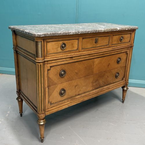 FRENCH INLAID FRUITWOOD MARBLE TOP COMMODE - ADDITIONAL PHOTO 1