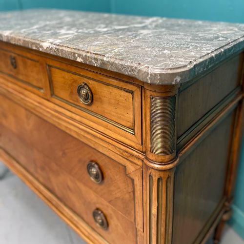 FRENCH INLAID FRUITWOOD MARBLE TOP COMMODE - ADDITIONAL PHOTO 2